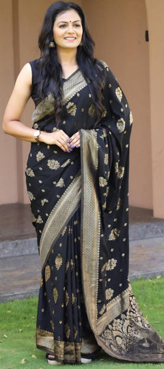 Black and Grey color Saree in Art Silk fabric with Weaving work