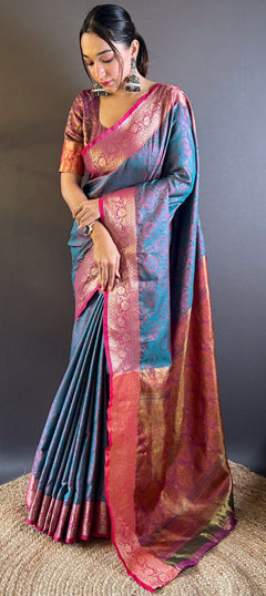 Blue color Saree in Art Silk fabric with Weaving, Zari work