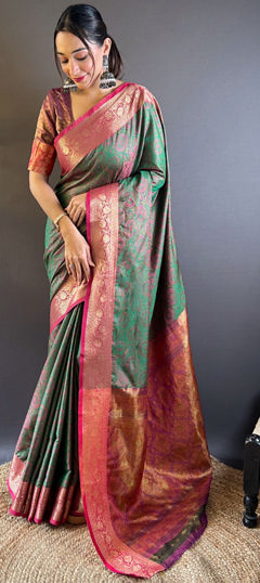 Green color Saree in Art Silk fabric with Weaving, Zari work