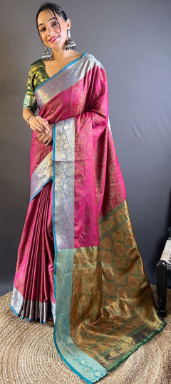 Pink and Majenta color Saree in Art Silk fabric with Weaving, Zari work
