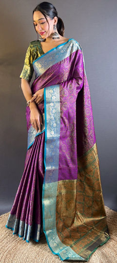 Purple and Violet color Saree in Art Silk fabric with Weaving, Zari work