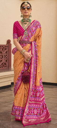 Beige and Brown, Pink and Majenta color Saree in Silk fabric with Weaving work