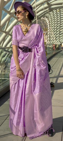 Purple and Violet color Saree in Silk cotton fabric with Weaving work