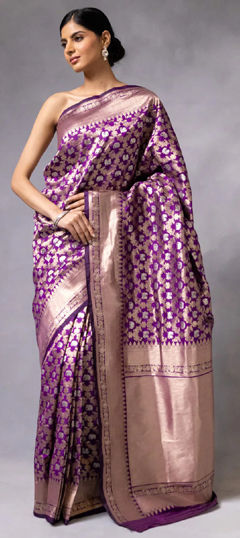 Purple and Violet color Saree in Art Silk fabric with Weaving, Zari work