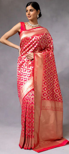 Red and Maroon color Saree in Art Silk fabric with Weaving, Zari work