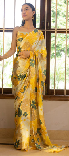 Multicolor color Saree in Satin Silk fabric with Digital Print, Floral work