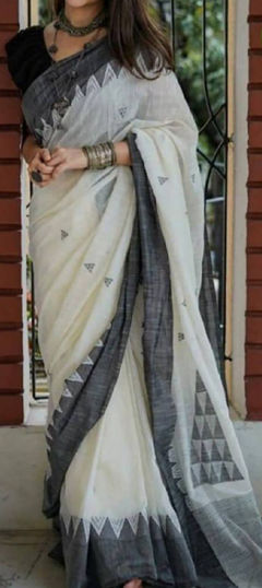 Party Wear, Traditional White and Off White color Saree in Linen fabric with Bengali Weaving work : 1961862