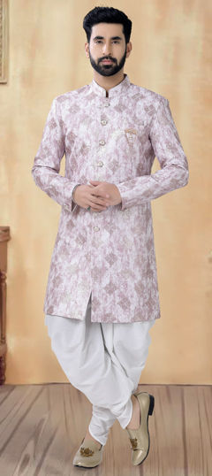Pink and Majenta color IndoWestern Dress in Silk fabric with Embroidered, Sequence, Thread work