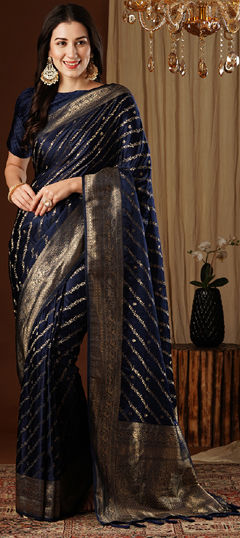 Blue color Saree in Satin Silk fabric with Weaving work