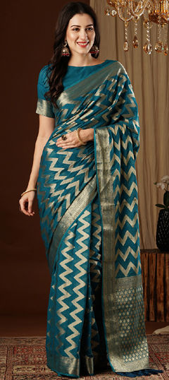 Blue color Saree in Georgette fabric with Weaving work