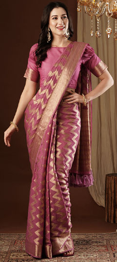 Pink and Majenta color Saree in Georgette fabric with Weaving work