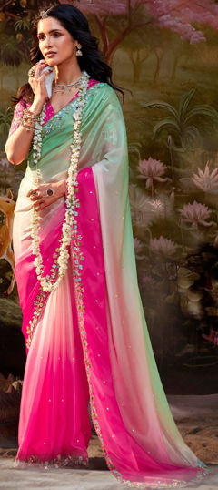 Multicolor color Saree in Organza Silk fabric with Embroidered, Sequence, Thread work