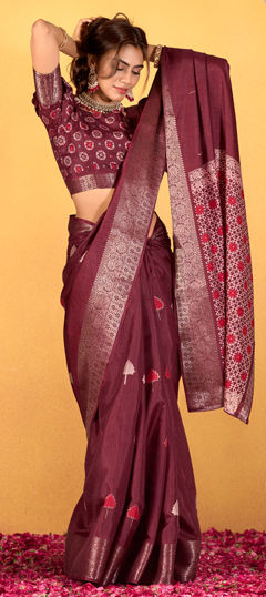 Purple and Violet color Saree in Art Silk fabric with Foil Print, Weaving work