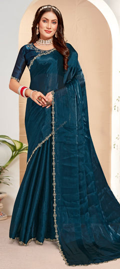 Blue color Saree in Silk fabric with Zircon work