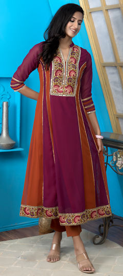 Pink and Majenta color Salwar Kameez in Georgette fabric with Embroidered, Thread work