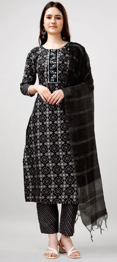 Black and Grey color Salwar Kameez in Rayon fabric with Embroidered, Printed work