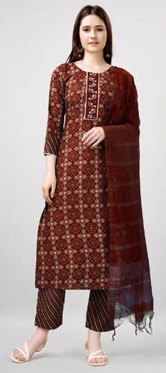 Red and Maroon color Salwar Kameez in Rayon fabric with Embroidered, Printed work