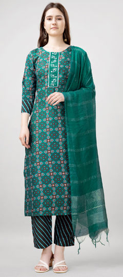 Green color Salwar Kameez in Rayon fabric with Embroidered, Printed work