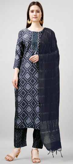 Blue color Salwar Kameez in Rayon fabric with Embroidered, Printed work