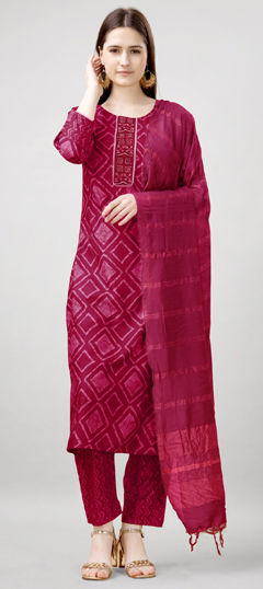 Red and Maroon color Salwar Kameez in Rayon fabric with Embroidered, Printed work