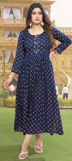 Blue color Kurti in Rayon fabric with Digital Print work