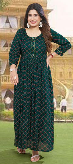 Green color Kurti in Rayon fabric with Digital Print work