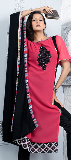 Pink and Majenta color Kurti in Georgette fabric with Embroidered, Mirror, Swarovski work