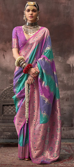 Multicolor color Saree in Silk fabric with Weaving, Zari work