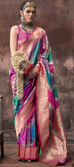 Multicolor color Saree in Silk fabric with Weaving, Zari work