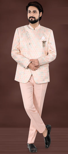 Party Wear Pink and Majenta color Blazer in Jacquard fabric with Broches, Weaving work : 1962572