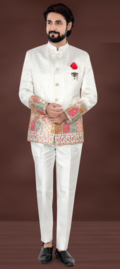 Party Wear Beige and Brown color Blazer in Jacquard fabric with Broches, Embroidered, Sequence work : 1962573