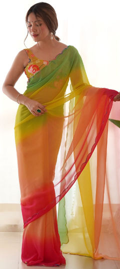 Festive, Party Wear, Reception Multicolor color Saree in Faux Georgette fabric with Classic Printed, Thread work : 1962621