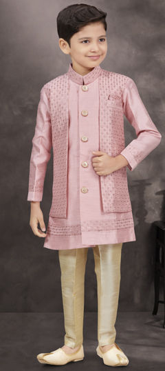 Party Wear Pink and Majenta color Boys Indo-Western in Banarasi Silk fabric with Sequence, Thread work : 1962640