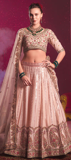 Pink and Majenta color Lehenga in Silk fabric with Embroidered, Lace, Sequence, Stone, Thread work