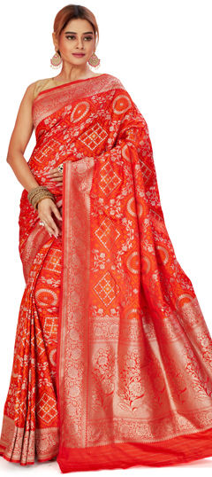 Multicolor color Saree in Satin Silk fabric with Weaving, Zari work