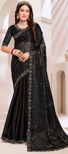 Black and Grey color Saree in Art Silk fabric with Stone work