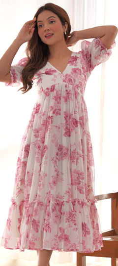 White and Off White color Kurti in Georgette fabric with Floral, Printed work