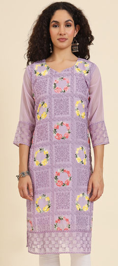 Purple and Violet color Kurti in Georgette fabric with Embroidered, Resham, Thread work