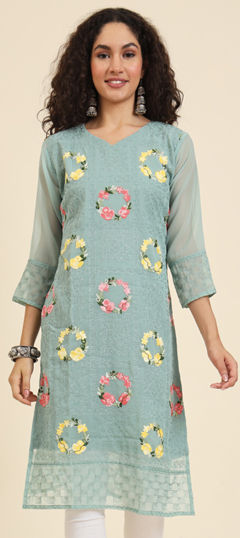 Green color Kurti in Georgette fabric with Embroidered, Resham, Thread work