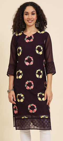 Purple and Violet color Kurti in Georgette fabric with Embroidered, Resham, Thread work