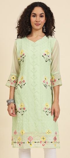 Green color Kurti in Georgette fabric with Embroidered, Resham, Thread work
