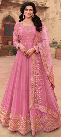 Bollywood, Festive, Party Wear Pink and Majenta color Salwar Kameez in Blended fabric with Anarkali Embroidered, Resham, Thread work : 1962863