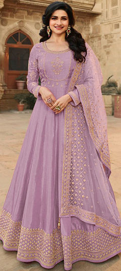 Bollywood, Festive, Party Wear Purple and Violet color Salwar Kameez in Blended fabric with Anarkali Embroidered, Resham, Thread work : 1962864