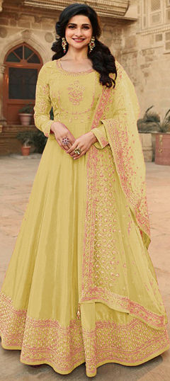 Bollywood, Festive, Party Wear Yellow color Salwar Kameez in Blended fabric with Anarkali Embroidered, Resham, Thread work : 1962868