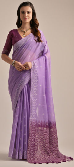 Purple and Violet color Saree in Cotton fabric with Printed work