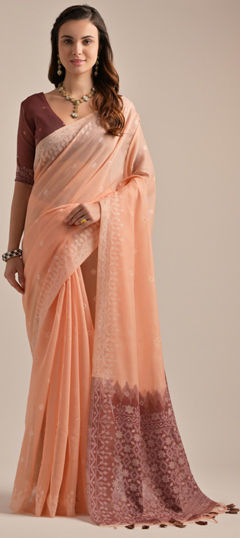 Orange color Saree in Cotton fabric with Printed work