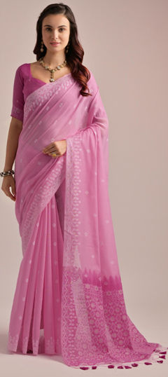 Pink and Majenta color Saree in Cotton fabric with Printed work