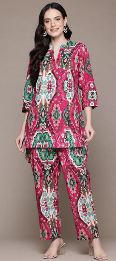 Pink and Majenta color Co-ords Set in Cotton fabric with Printed work