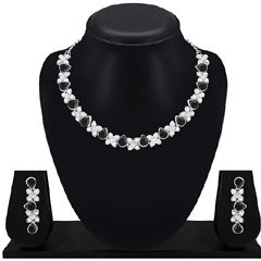 Silver Rodium Polish Black and Grey color Necklace in Metal Alloy studded with CZ Diamond