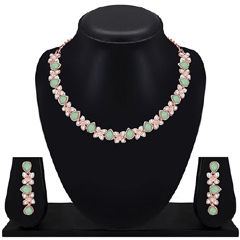 Gold Rodium Polish Green color Necklace in Metal Alloy studded with CZ Diamond